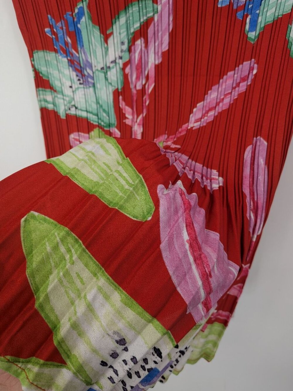 Pleated Floral Top Abstract Botanical Cottage Resort Accordion Artsy Y2K Large - Picture 4 of 7